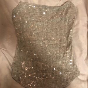 Express Grey Sequin Top